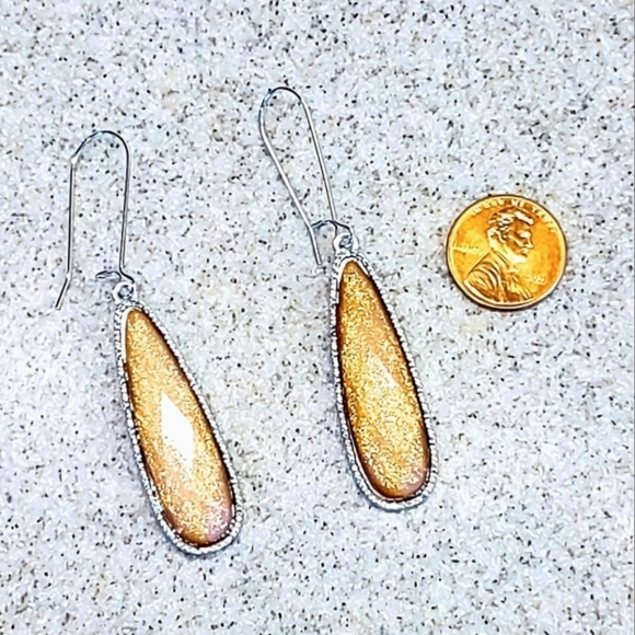 FACETED ART GLASS TEARDROP DANGLE DROP STAINLESS STEEL WIRE HOOK EARRINGS - Picture 2 of 6